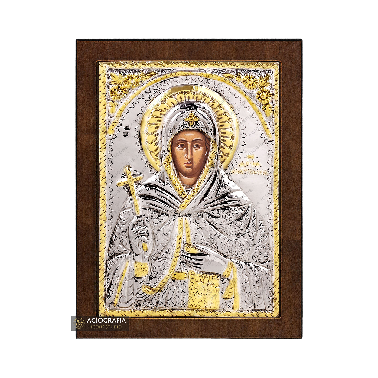 Saint Matrona Christian Orthodox Silver Plated Icon on Wood