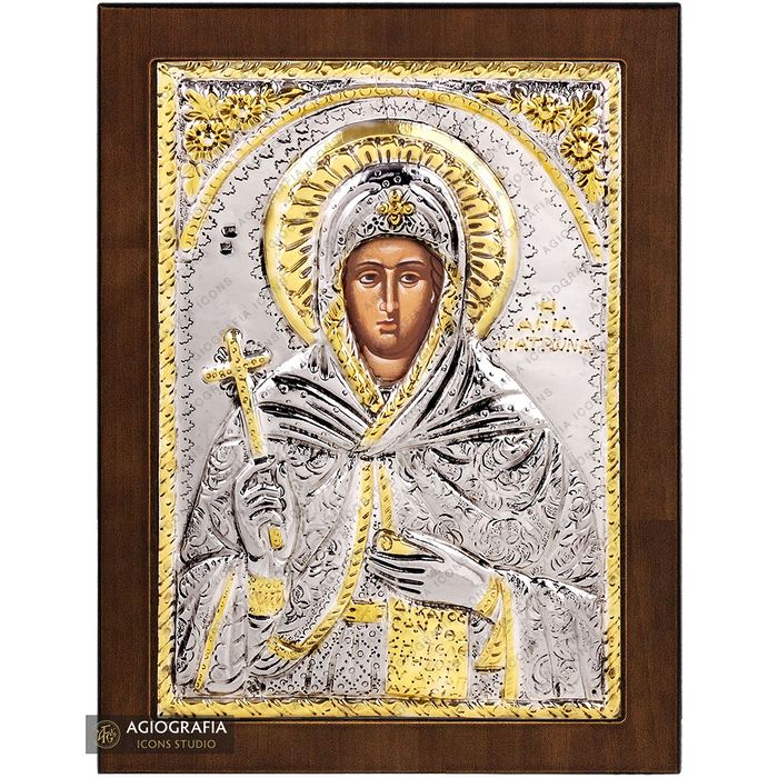 Santa Matrona icono cristiano ortodoxo plateado en madera
