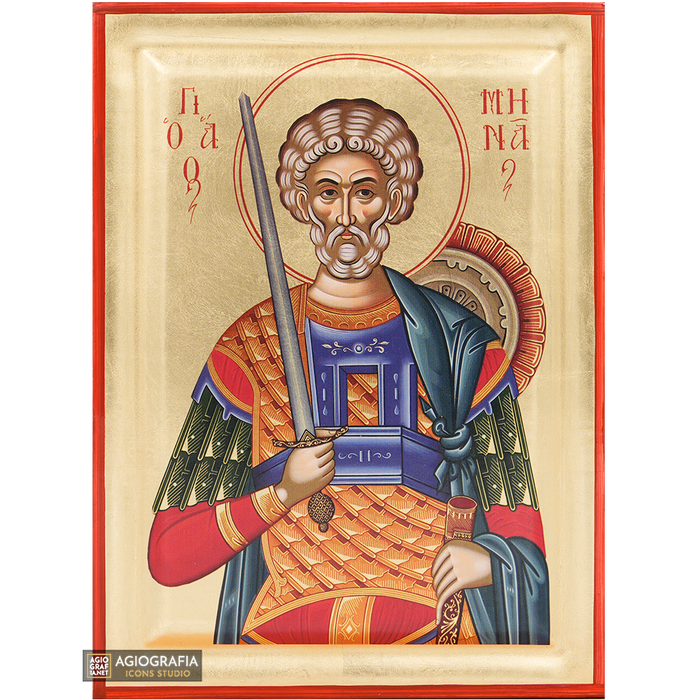 Saint Menas (Minas) Orthodox Icon with Gold Leaves