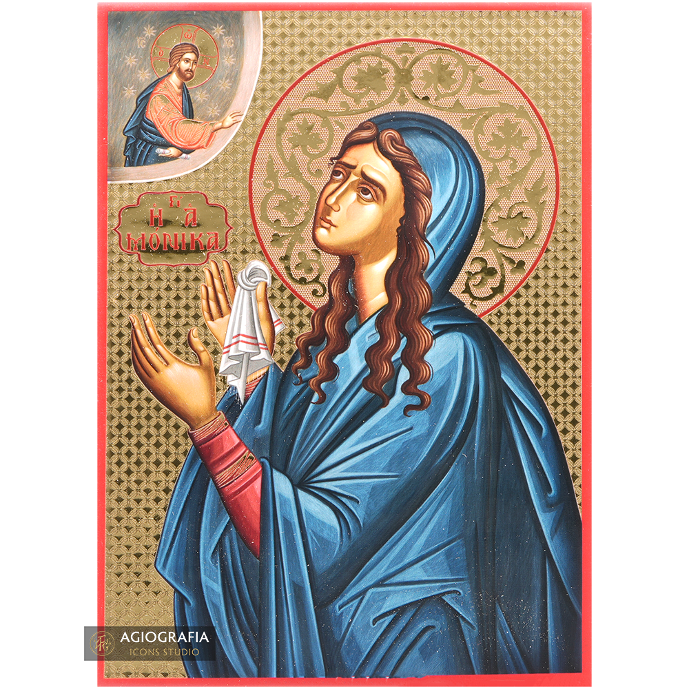 Saint Monica Icon with Gilding Effect Gold Foil Background