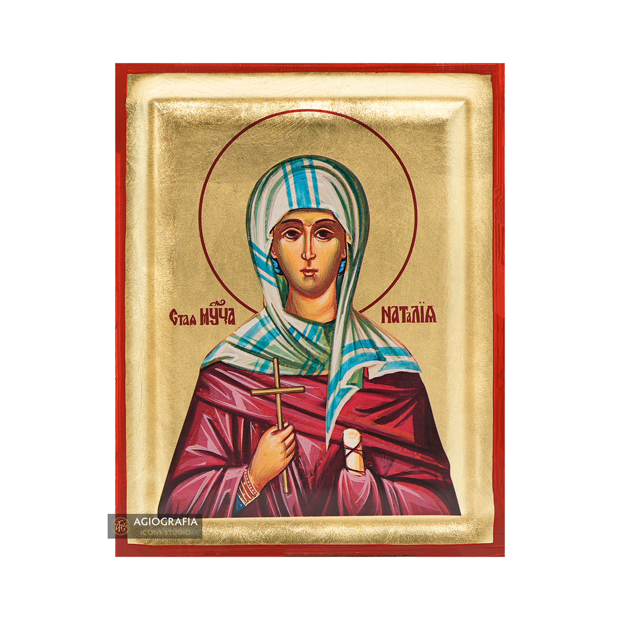 St Natalia Christian Greek Orthodox Icon on Wood with Gold Leaf