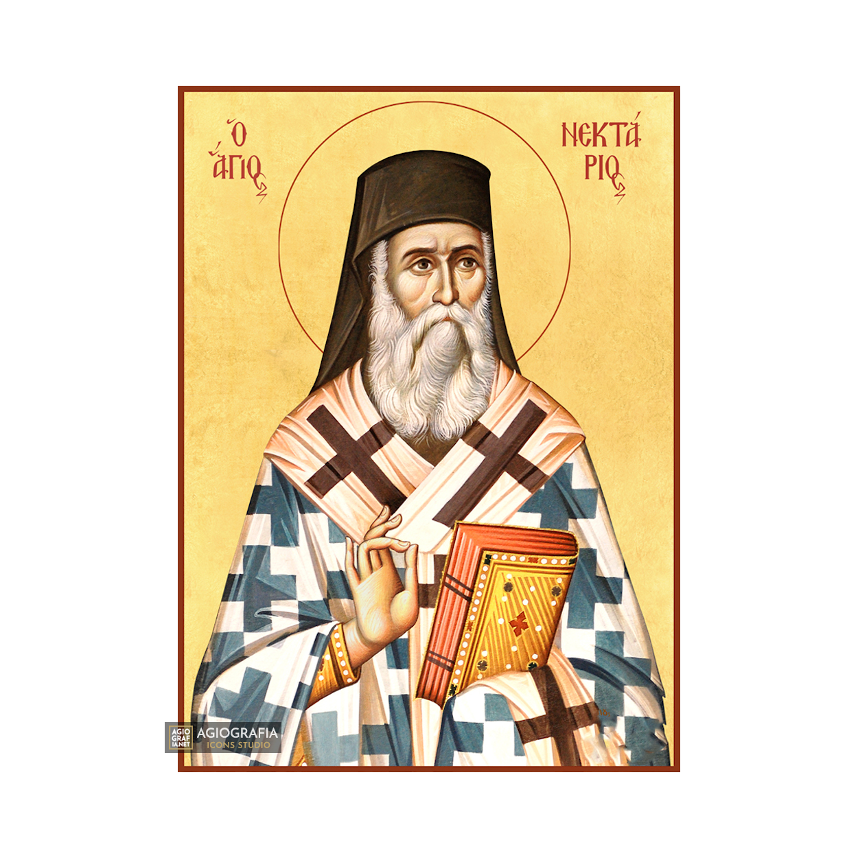 22k St Nektarios - Gold Leaf Background Christian Orthodox Icon