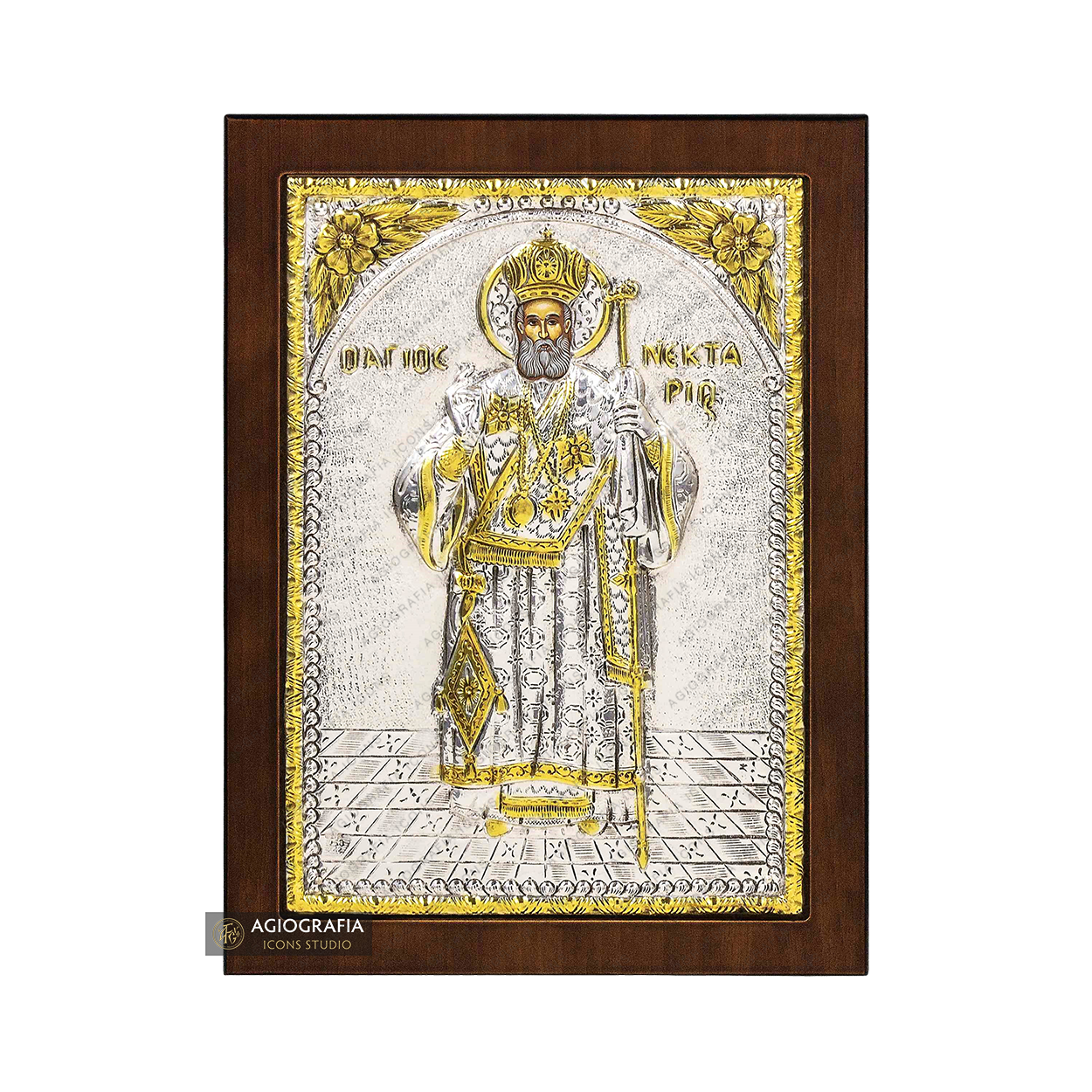 Saint Nektarios Christian Orthodox Silver Plated Icon