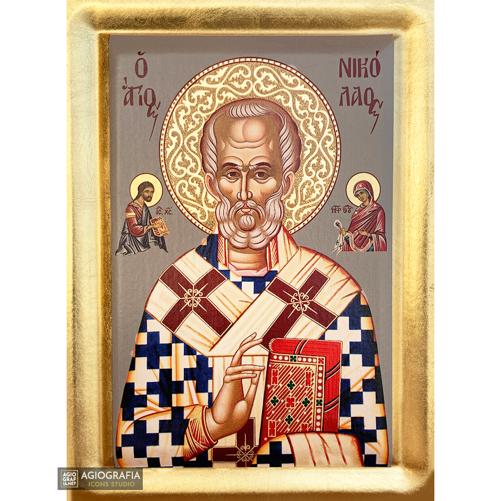 St Nicholas Byzantine Orthodox Wood Icon with Gold Leaf