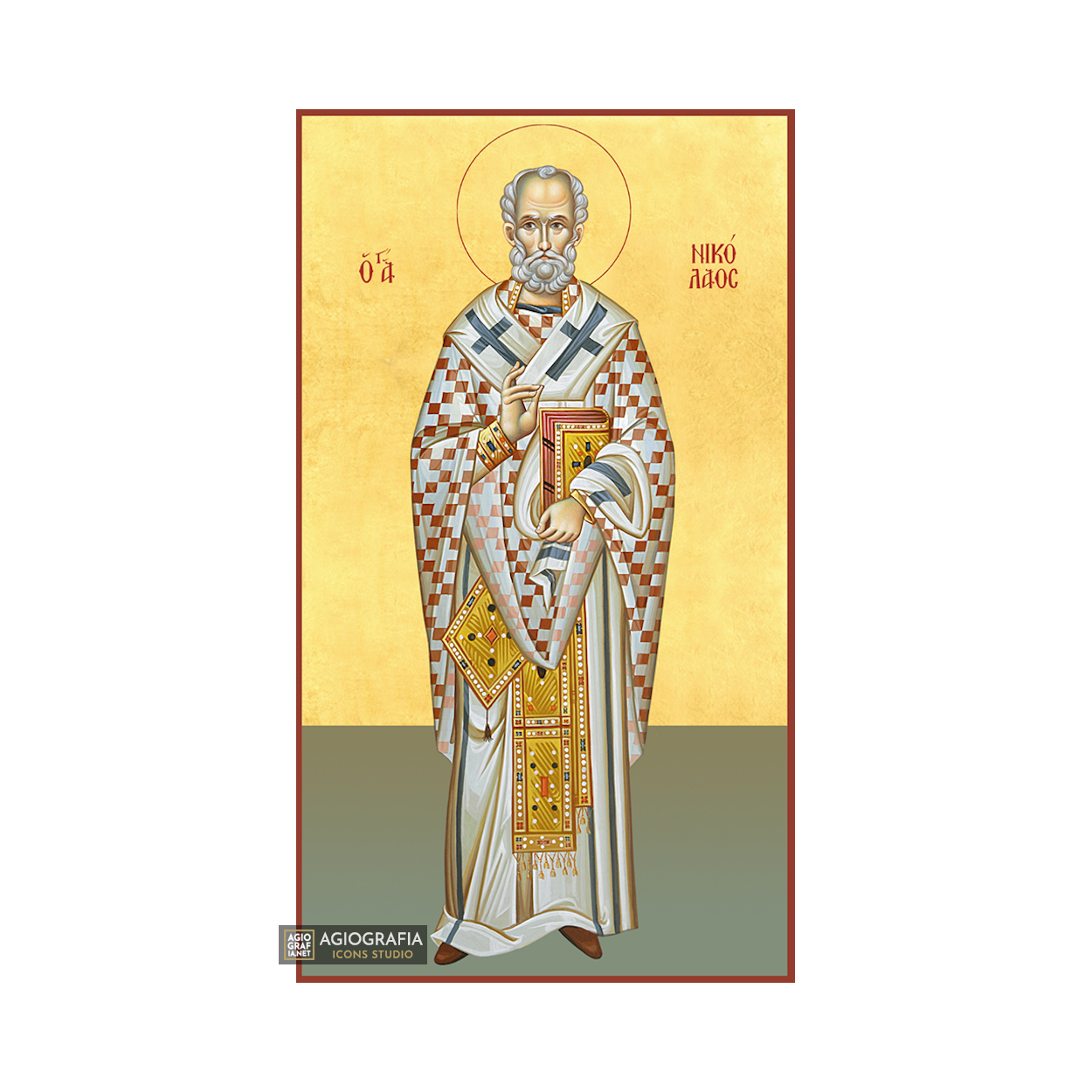 22k St Nicholas - Gold Leaf Background Christian Orthodox Icon
