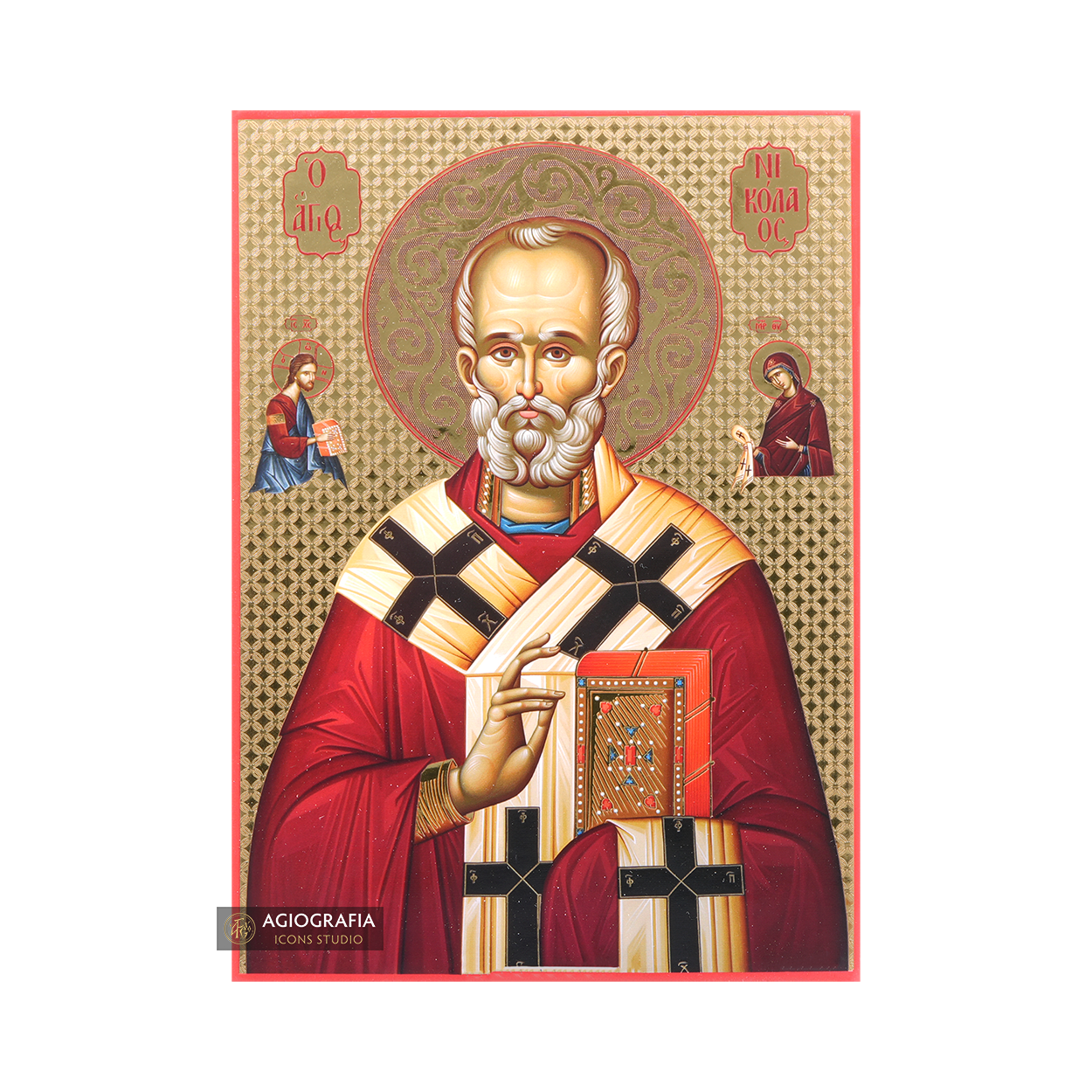 Saint Nicholas Icon with Gilding Effect Gold Foil Background