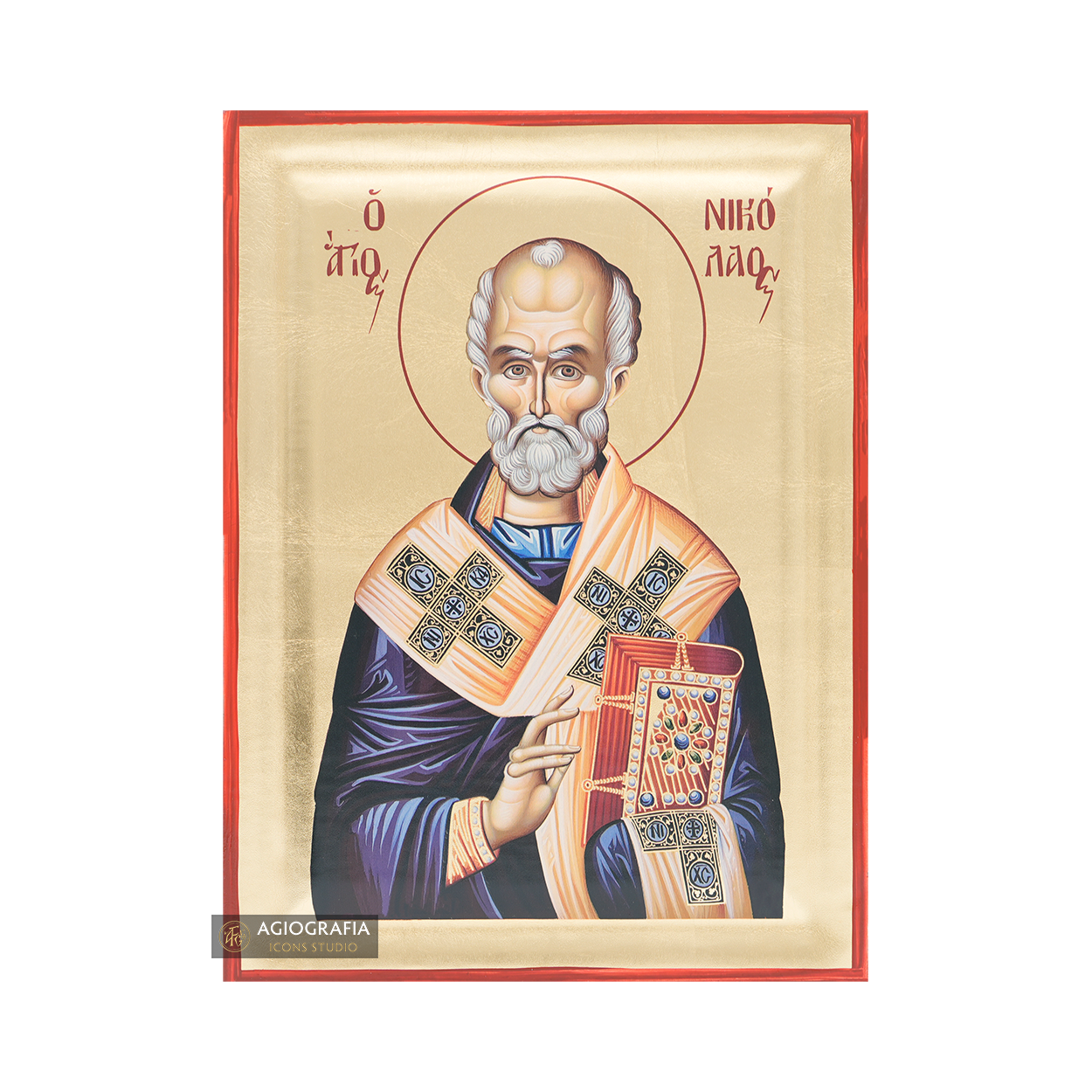 St Nicholas Christian Orthodox Icon on Wood with Gold Leaf