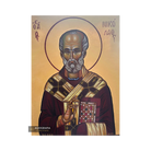 22k Saint Nicholas Handwritten Icon with Gold Leaves Background