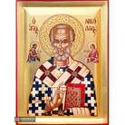 St Nicholas Eastern Christian Icon on Wood with Gold Leaf