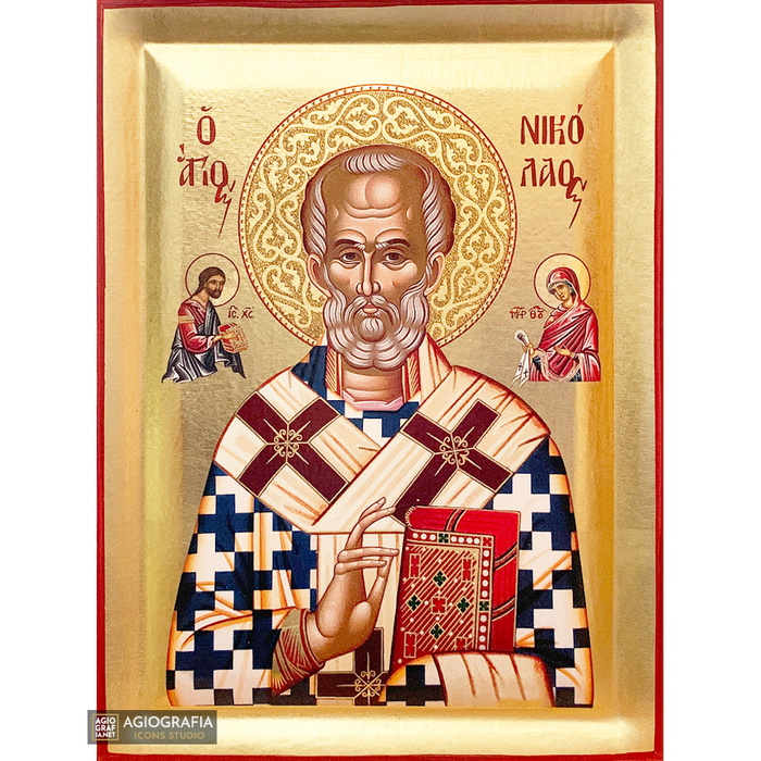 Heiliger Nikolaus ostchristliche Holzikone mit Blattgold