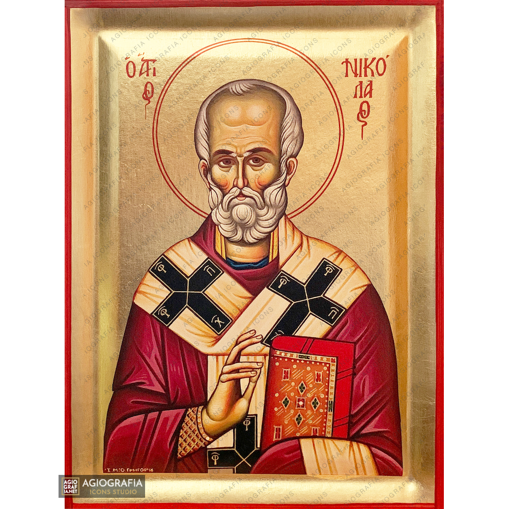 St Nicholas Eastern Christian Icon on Wood with Gold Leaf