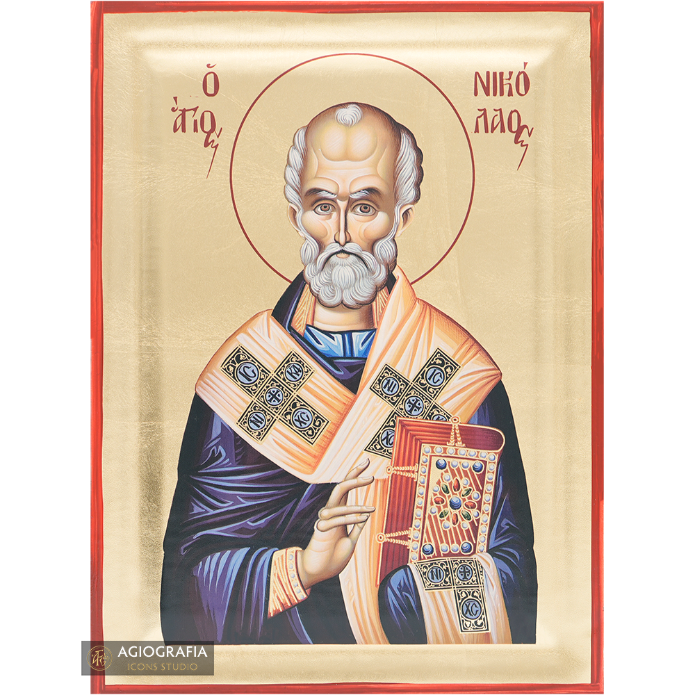St Nicholas Christian Orthodox Icon on Wood with Gold Leaf