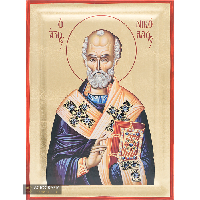San Nicola icona cristiana ortodossa su legno a foglia d'oro