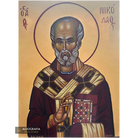22k Saint Nicholas Handwritten Icon with Gold Leaves Background