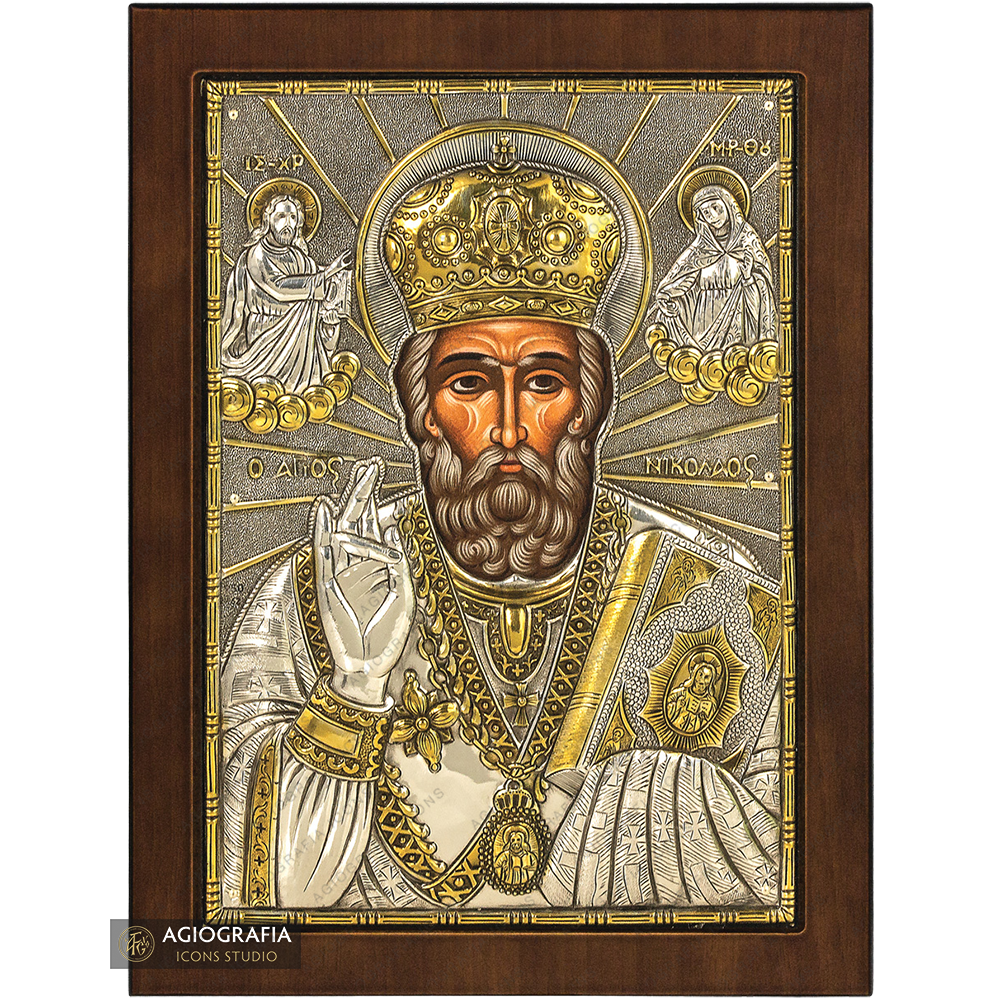 Saint Nicholas Christian Orthodox Silver Plated Icon