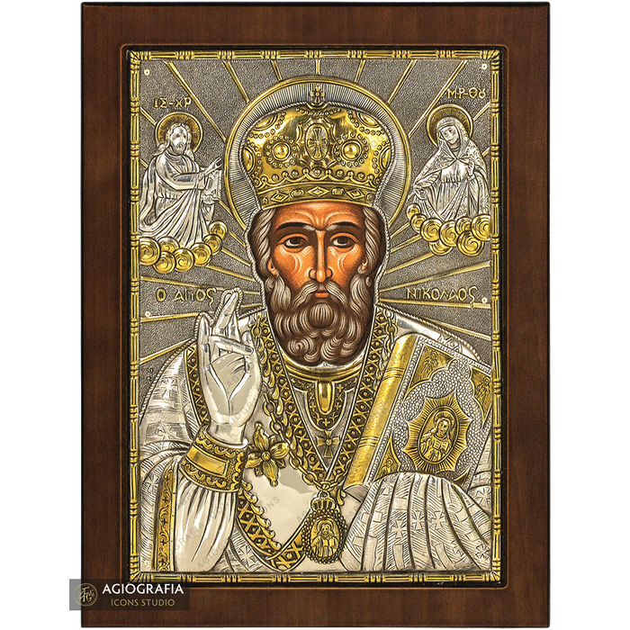 Heiliger Nikolaus christlich-orthodoxe versilberte Ikone