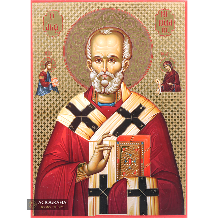 Saint Nicholas Icon with Gilding Effect Gold Foil Background