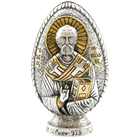 Saint Nicholas - Saint Spyridon Pure Silver and 24k Gold Plated Egg