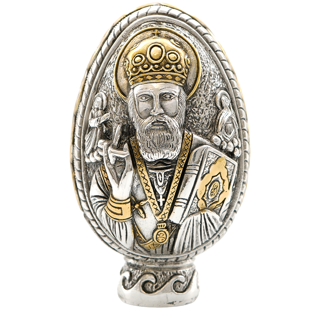 Saint Nicholas - Miracle at the sea Pure Silver and 24k Plated Egg