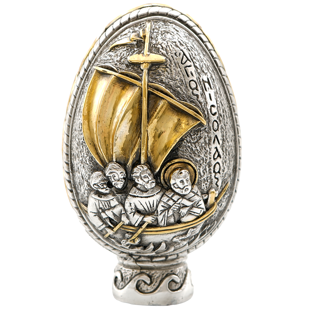 Saint Nicholas - Miracle at the sea Pure Silver and 24k Plated Egg