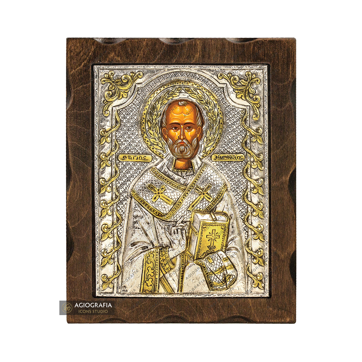 Saint Nicholas Pure Silver and 24k Gold Plated Orthodox Icon