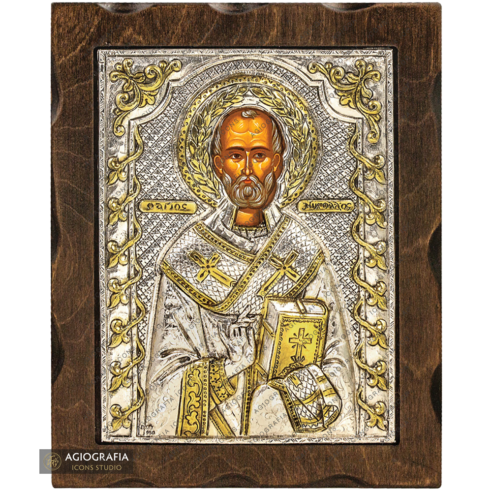 Saint Nicholas Pure Silver and 24k Gold Plated Orthodox Icon ...