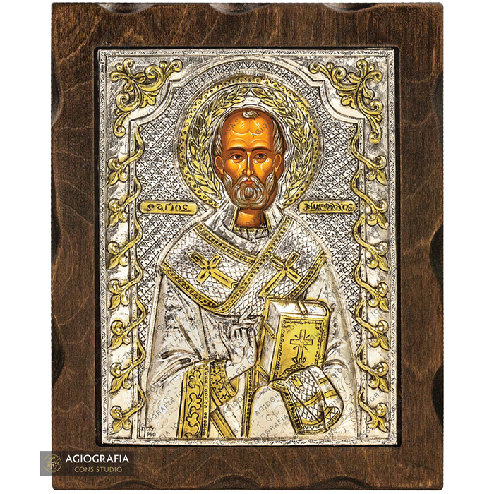 Saint Nicholas Pure Silver and 24k Gold Plated Orthodox Icon