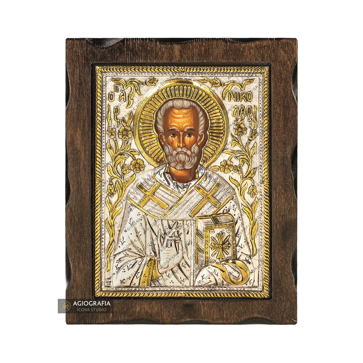 Saint Nicholas Pure Silver and 24k Gold Plated Orthodox Icon