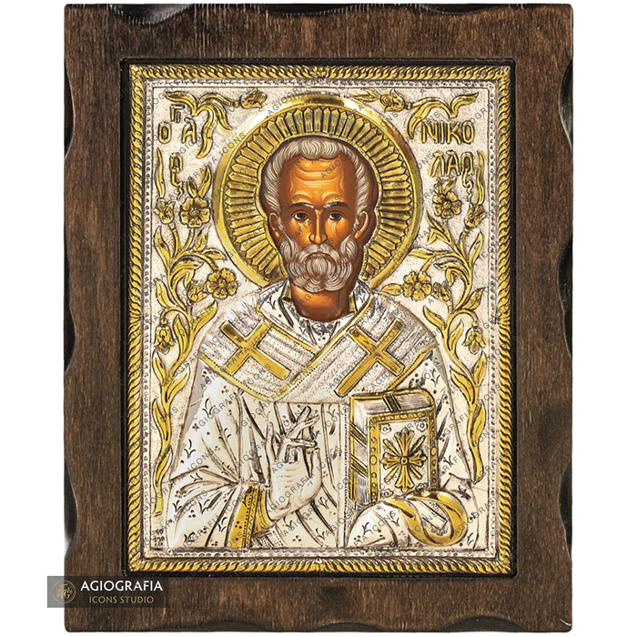 Saint Nicholas Pure Silver and 24k Gold Plated Orthodox Icon