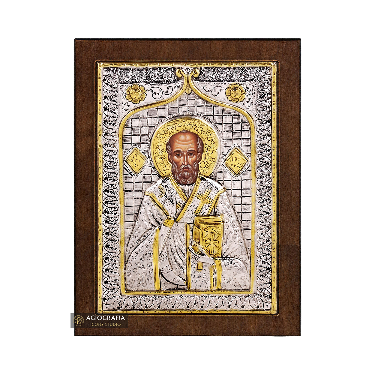 Saint Nicholas Christian Orthodox Silver Plated Icon