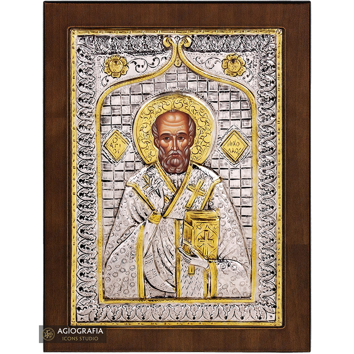 Heiliger Nikolaus christlich-orthodoxe versilberte Ikone