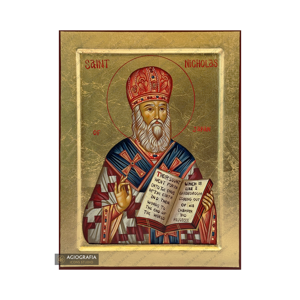 Saint Nicholas of Japan Handwritten Icon with Gold Leaves