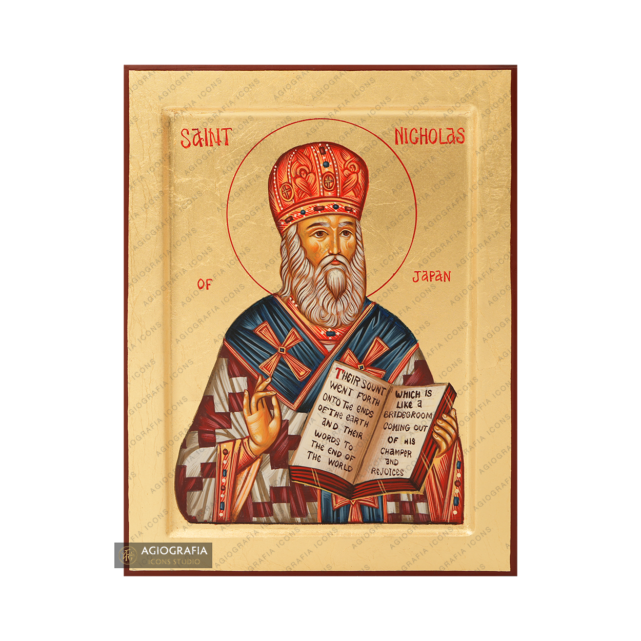 Saint Nicholas of Japan Handwritten Icon with Gold Leaves