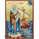 18k St Nicholas Miracle Christian Orthodox Wood Icon with Gold Leaf