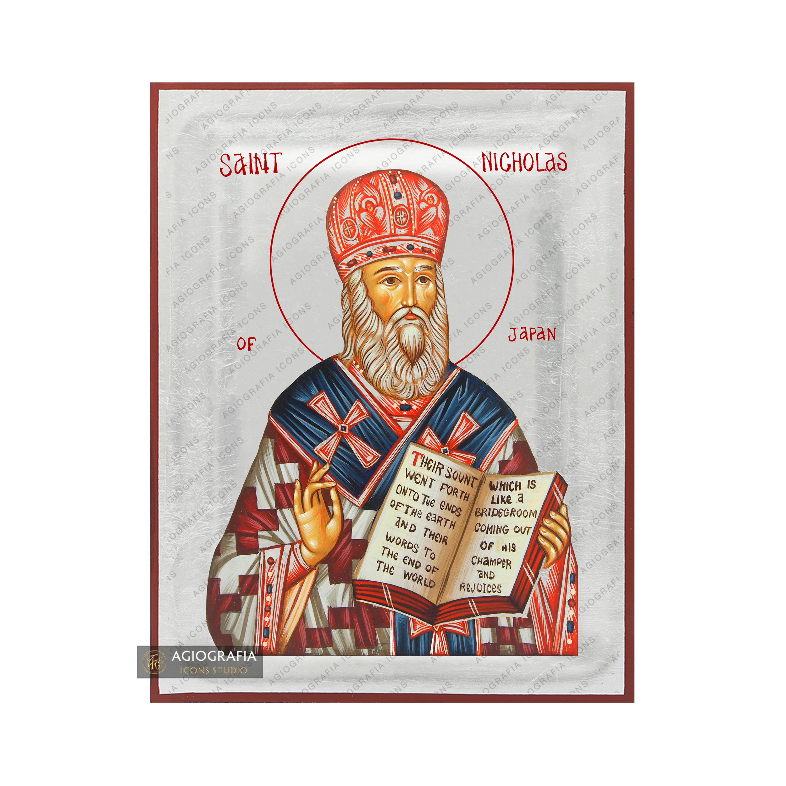 Exclusive St Nicholas of Japan Icon with Pure Silver Leaves