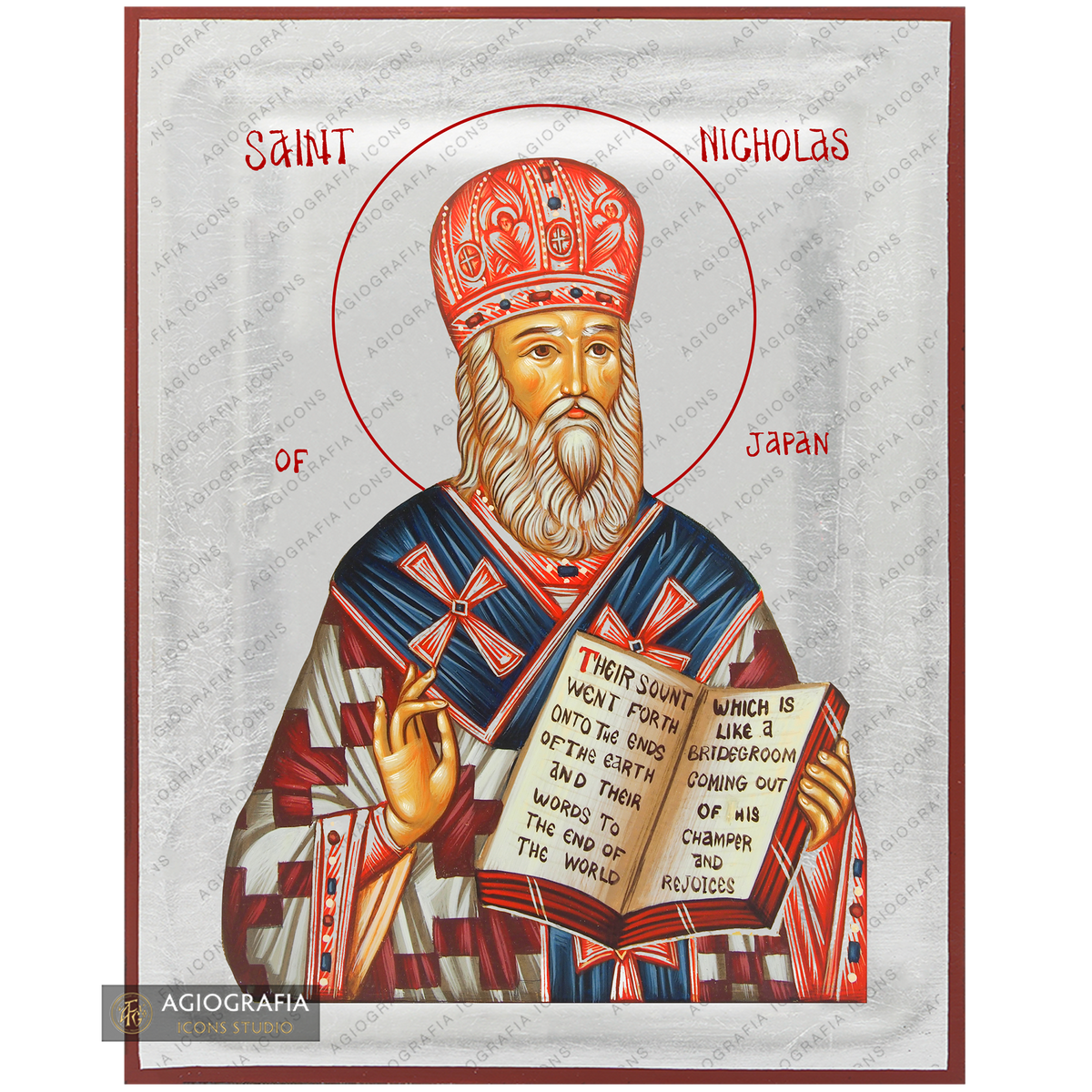 Exclusive St Nicholas of Japan Icon with Pure Silver Leaves