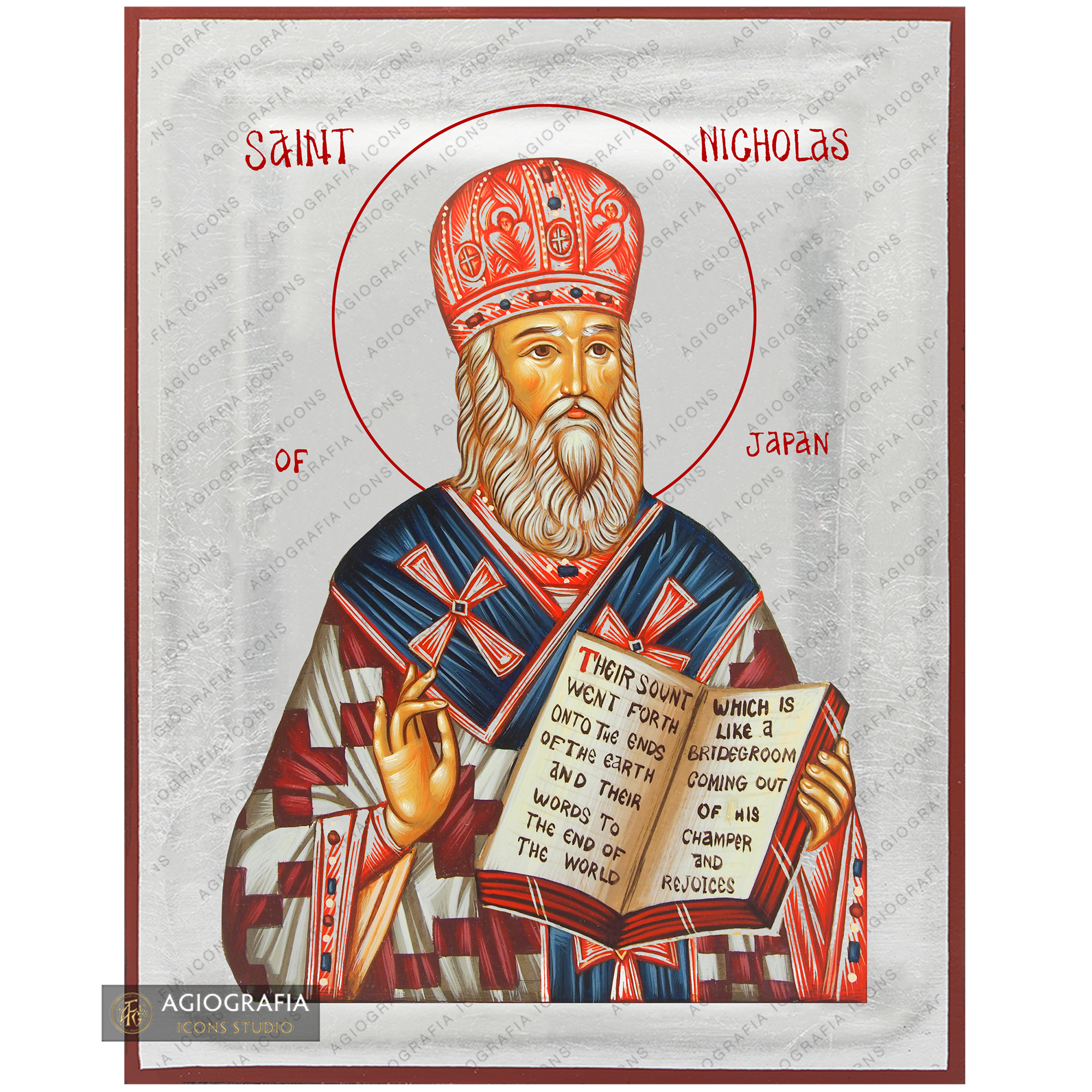 Exclusive St Nicholas of Japan Icon with Pure Silver Leaves