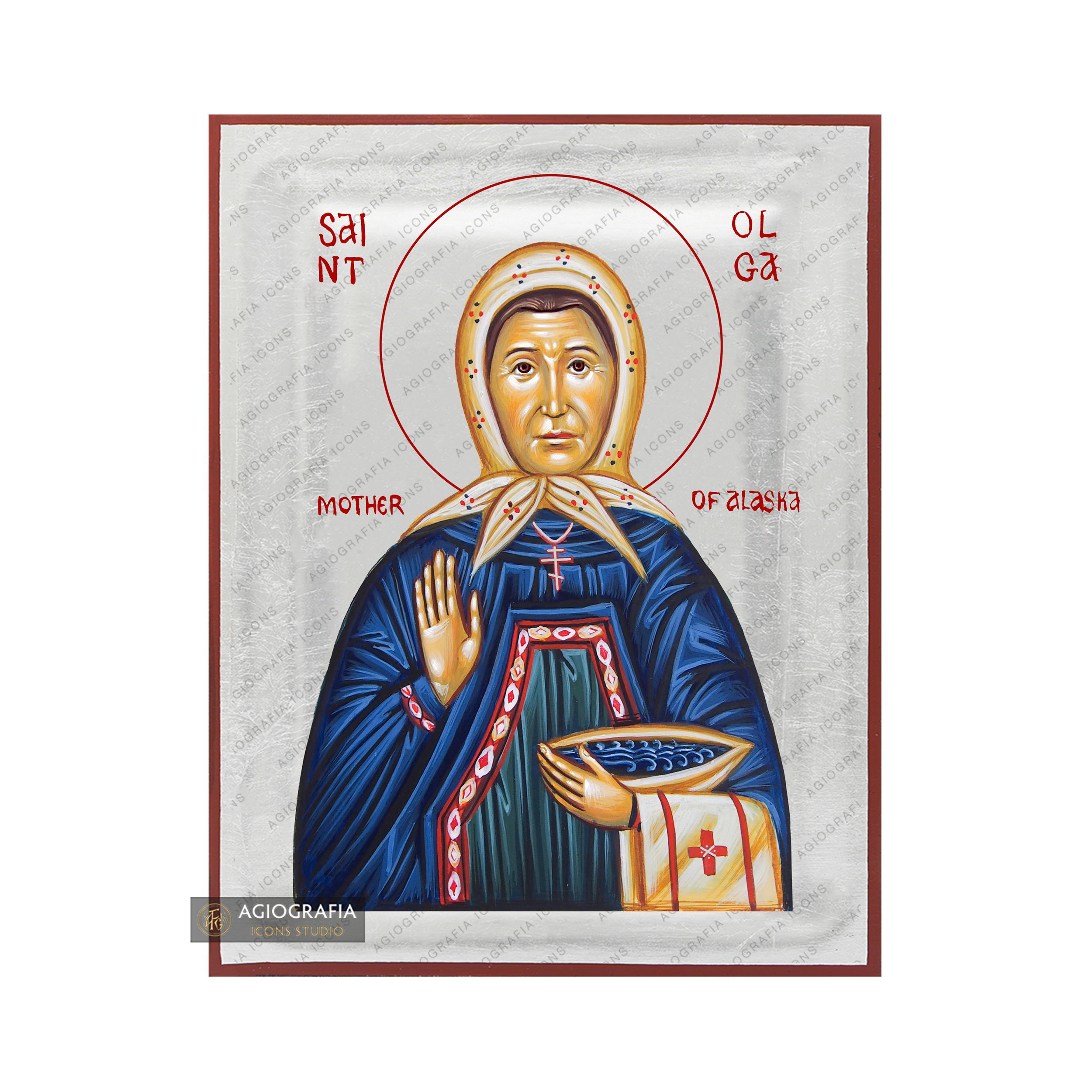 Exclusive St Olga of Alaska Icon with Pure Silver Leaves