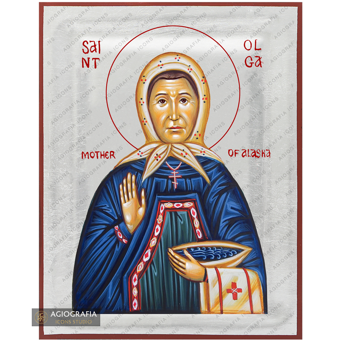 Exclusive St Olga of Alaska Icon with Pure Silver Leaves