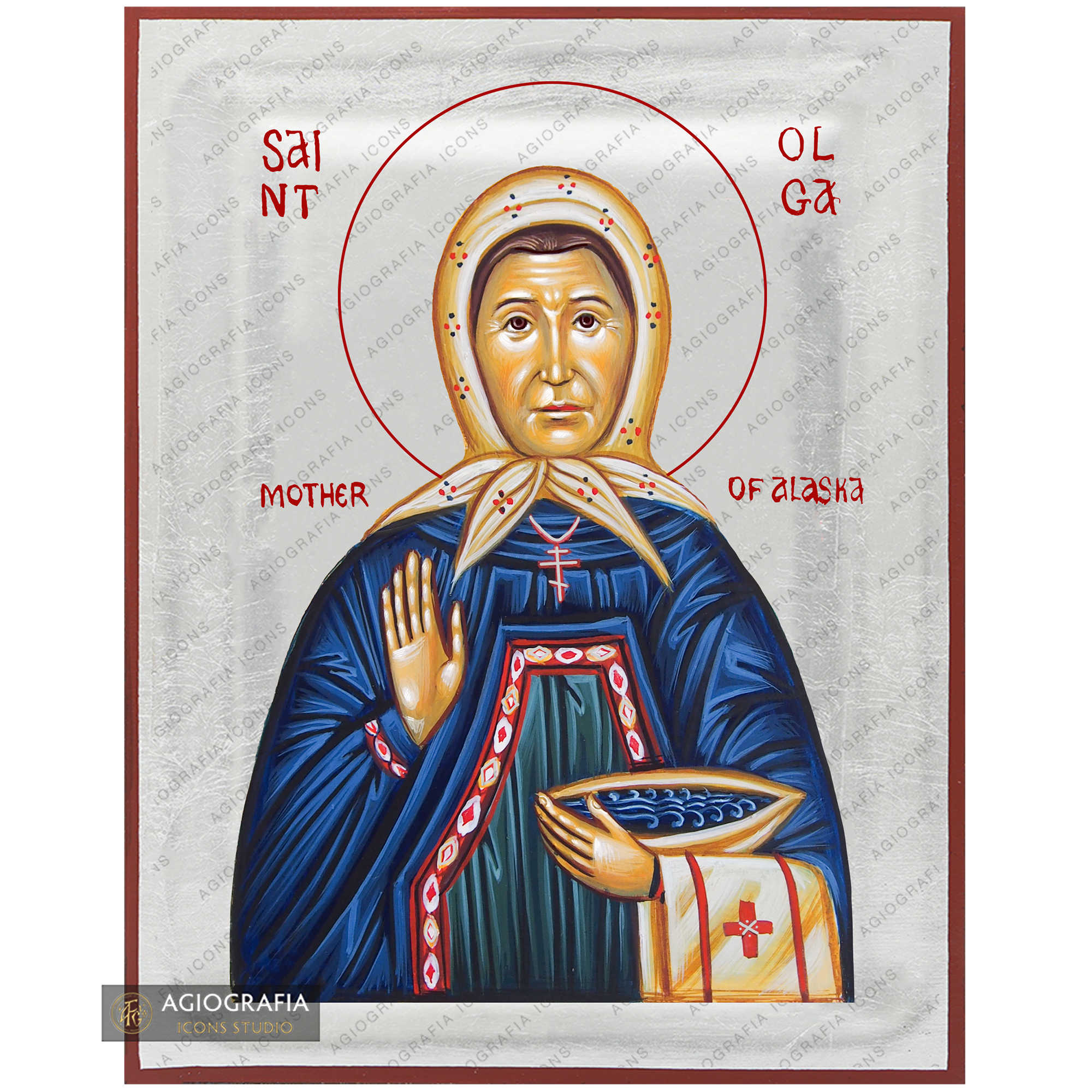 Exclusive St Olga of Alaska Icon with Pure Silver Leaves