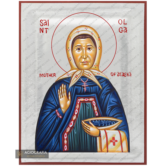 Exclusive St Olga of Alaska Icon with Pure Silver Leaves