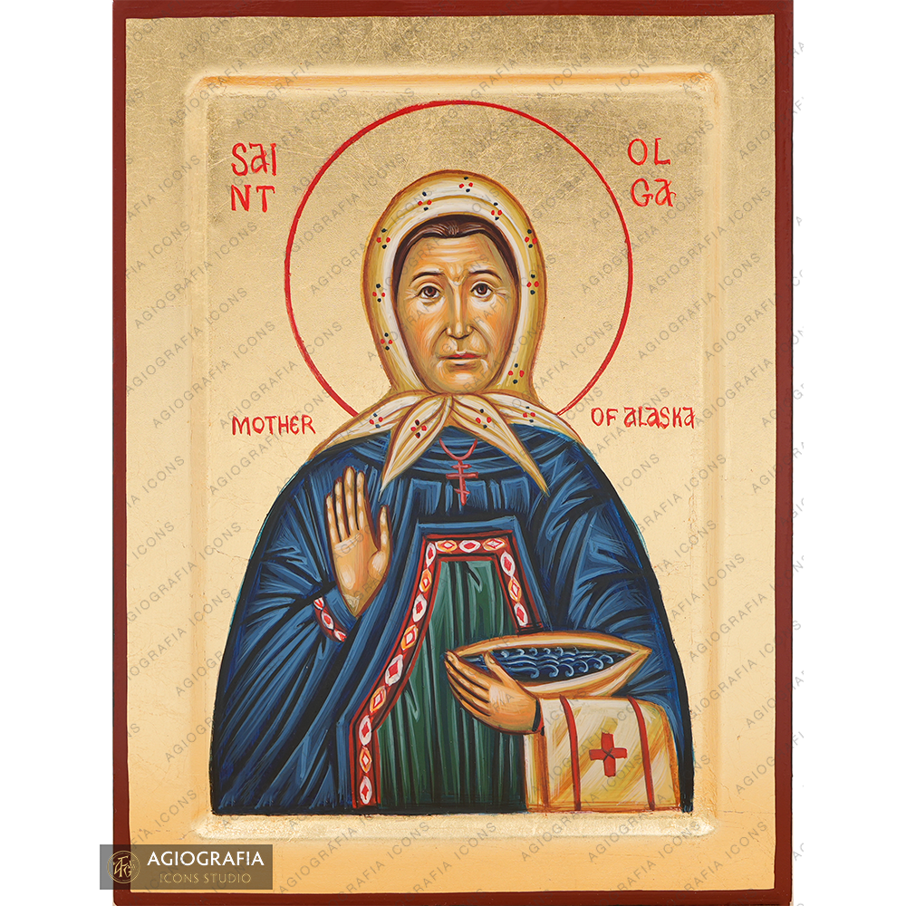 Saint Olga of Alaska Handwritten Icon with Matte Gold Leaves