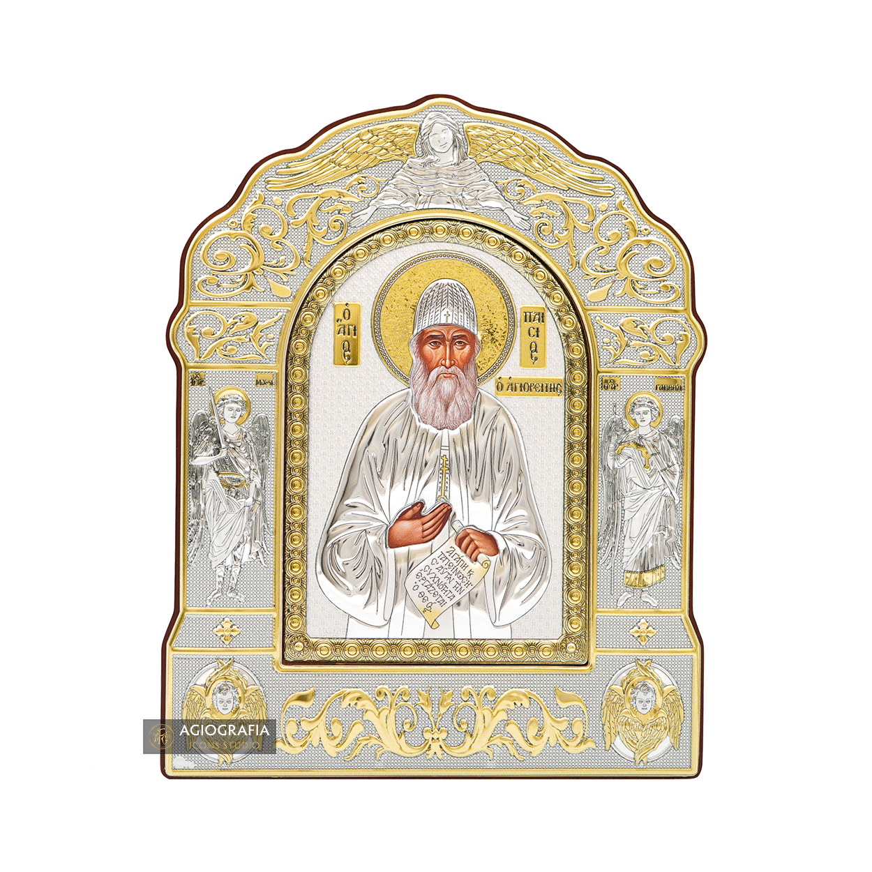 Saint Paisios of Mount Athos Orthodox Silver Plated Icon on Wood