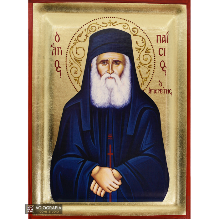 Heiliger Paisios der Athonit griechisch-orthodoxe Holzikone mit Blattgold