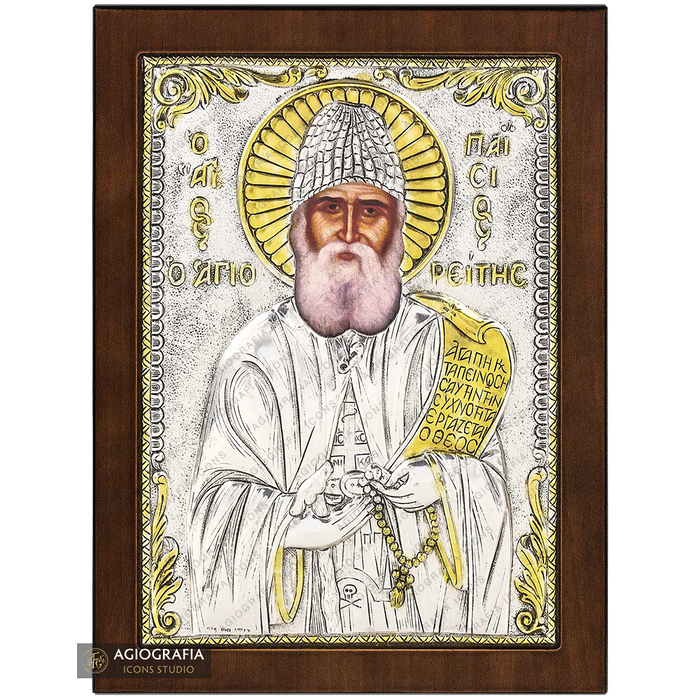 Heiliger Paisios christlich-orthodoxe versilberte Ikone