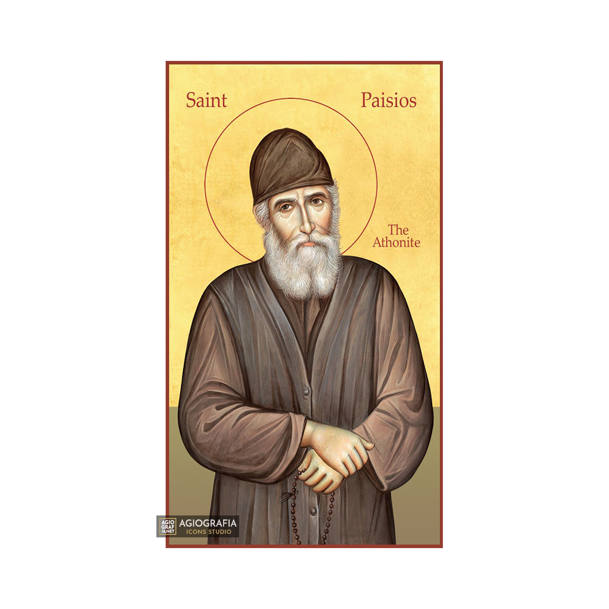 22k St Paisios Athonite (English) - Gold Leaf Background Orthodox Icon