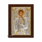Saint Panteleimon Christian Orthodox Silver Plated Icon on Wood