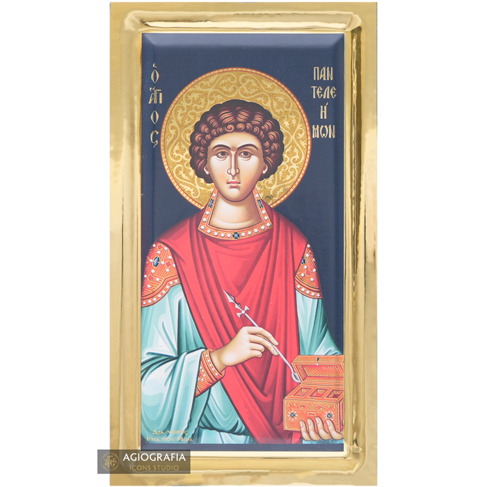 Heiliger Panteleimon orthodoxe Ikone mit Vergoldungseffekt