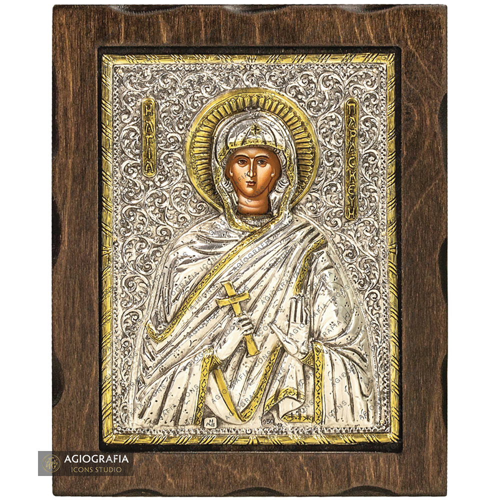 Heilige Paraskeva christliche Ikone aus reinem Silber mit 24k Vergoldung