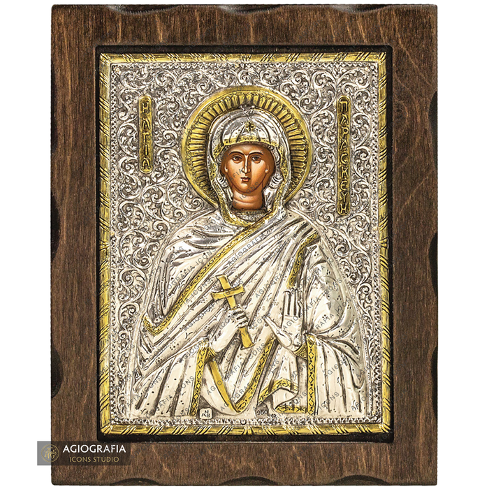 Saint Parasceva Pure Silver and 24k Gold Plated Christian Icon